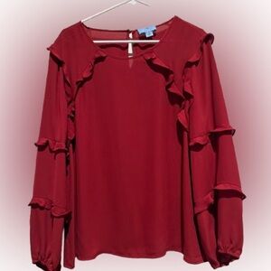 CeCe Deep Red Ruffle Blouse XL